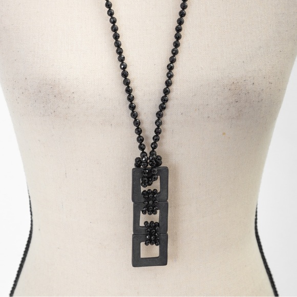 Calcite & Onyx square faceted black onyx beaded necklace with pendant Jess David - Picture 13 of 16